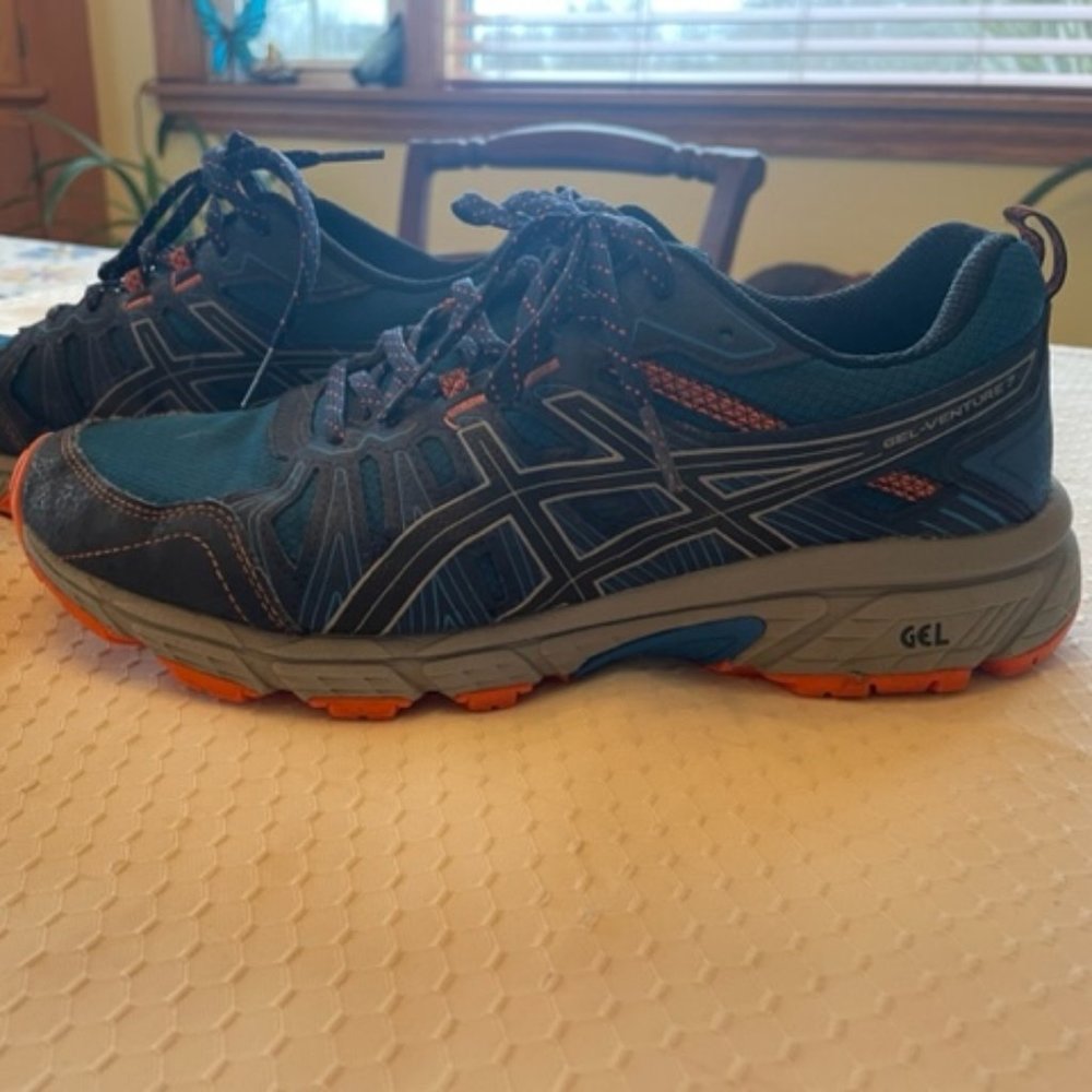 Used ASICS Mens GEL-VENTURE 7 Running Shoes- Size 8 - Blue & Orange 1011A560